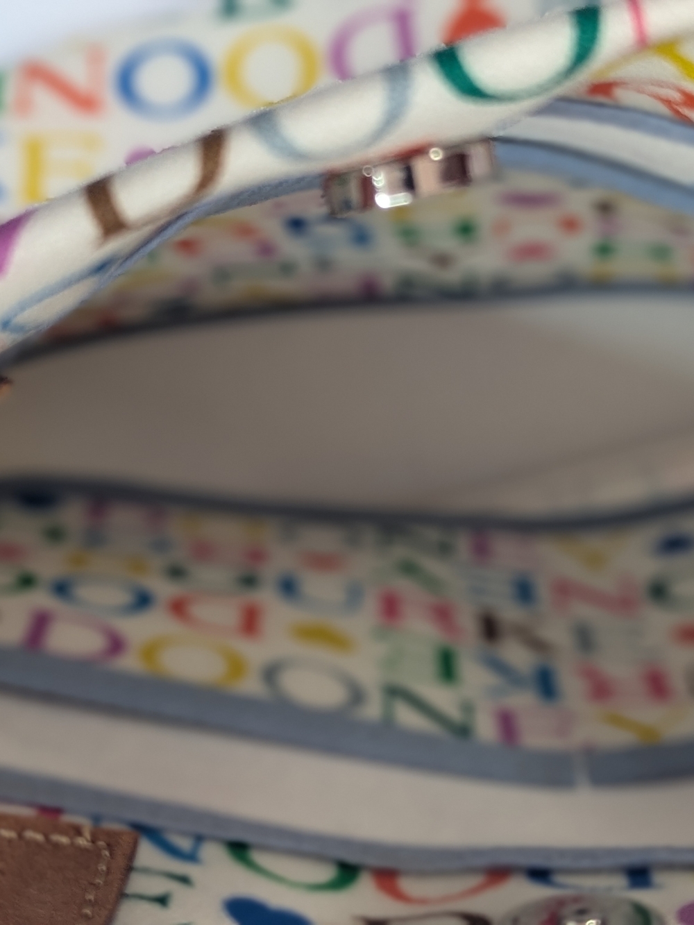 Dooney & Bourke Y2K Multicolor Logo Canvas Tote Bag White Leather Rainbow - Picture 9 of 16